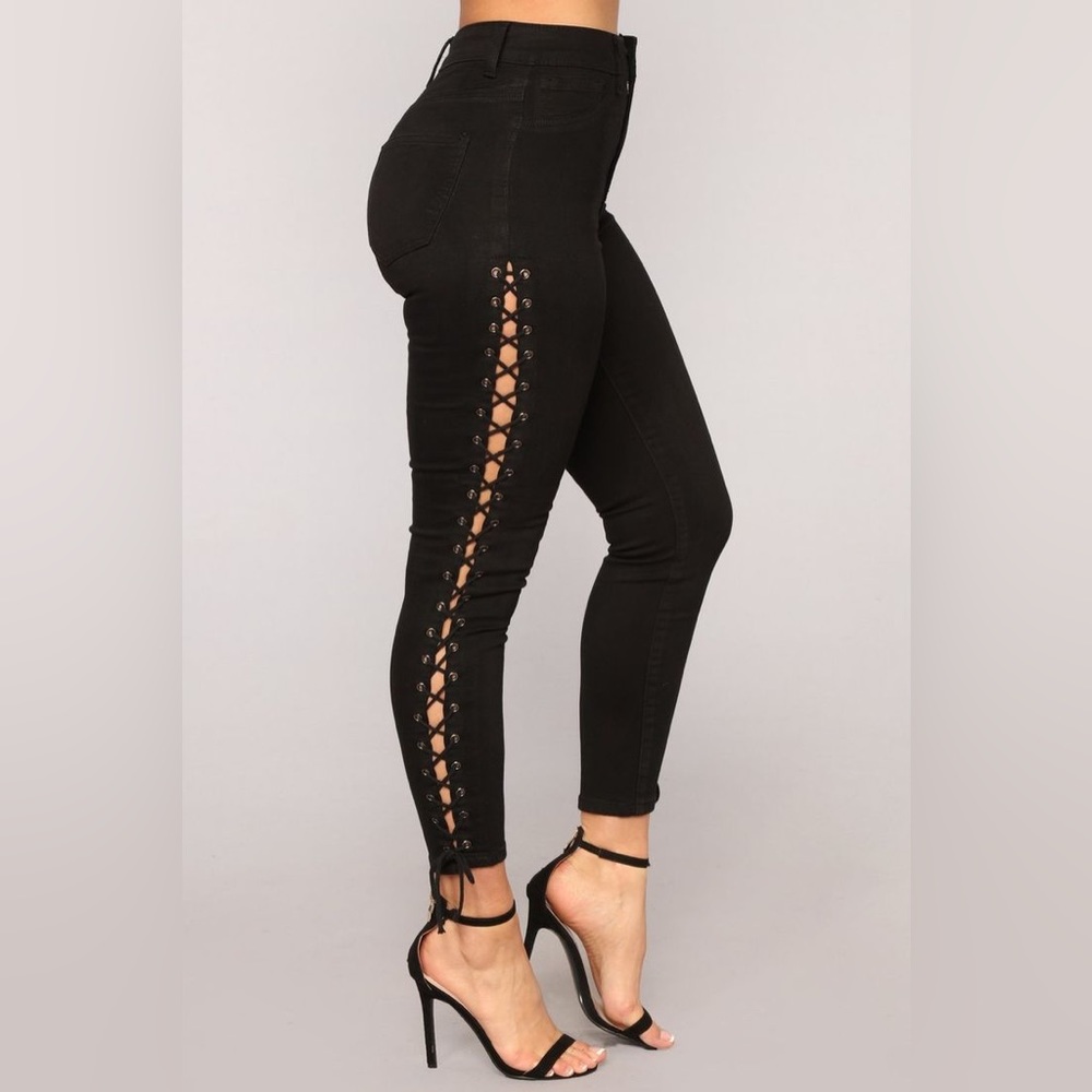 Fashion Nova Lace Up Ankle Jeans